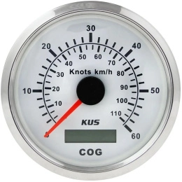 GPS-спидометр аналоговый 0-60 узлов, бел/нерж, выносная антенна, 85 мм KUS